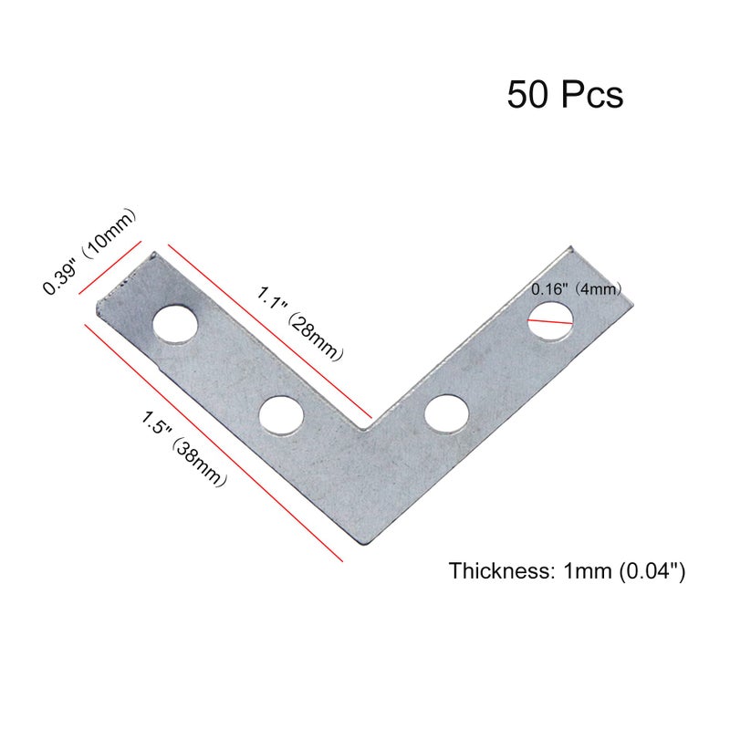 Pastlla 50Pcs Corner Brace 4 Holes Flat Corner Braces L Shape Repair Bracket L Shape Repair Plates Joint Bracket for Painting, Photo Frame, Artwork, Home Decor, Clock 1.5"" x 1.5"" (Silver) - Image 2
